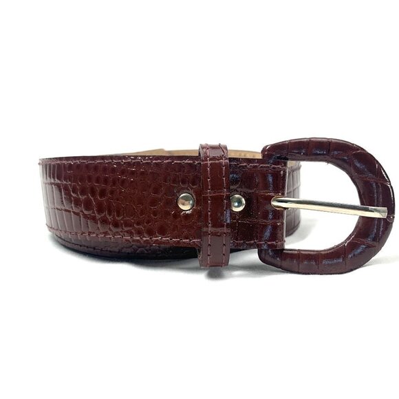 Vintage Jones New York Croc Embossed Leather Belt - Brown, Size 12 - Picture 1 of 8